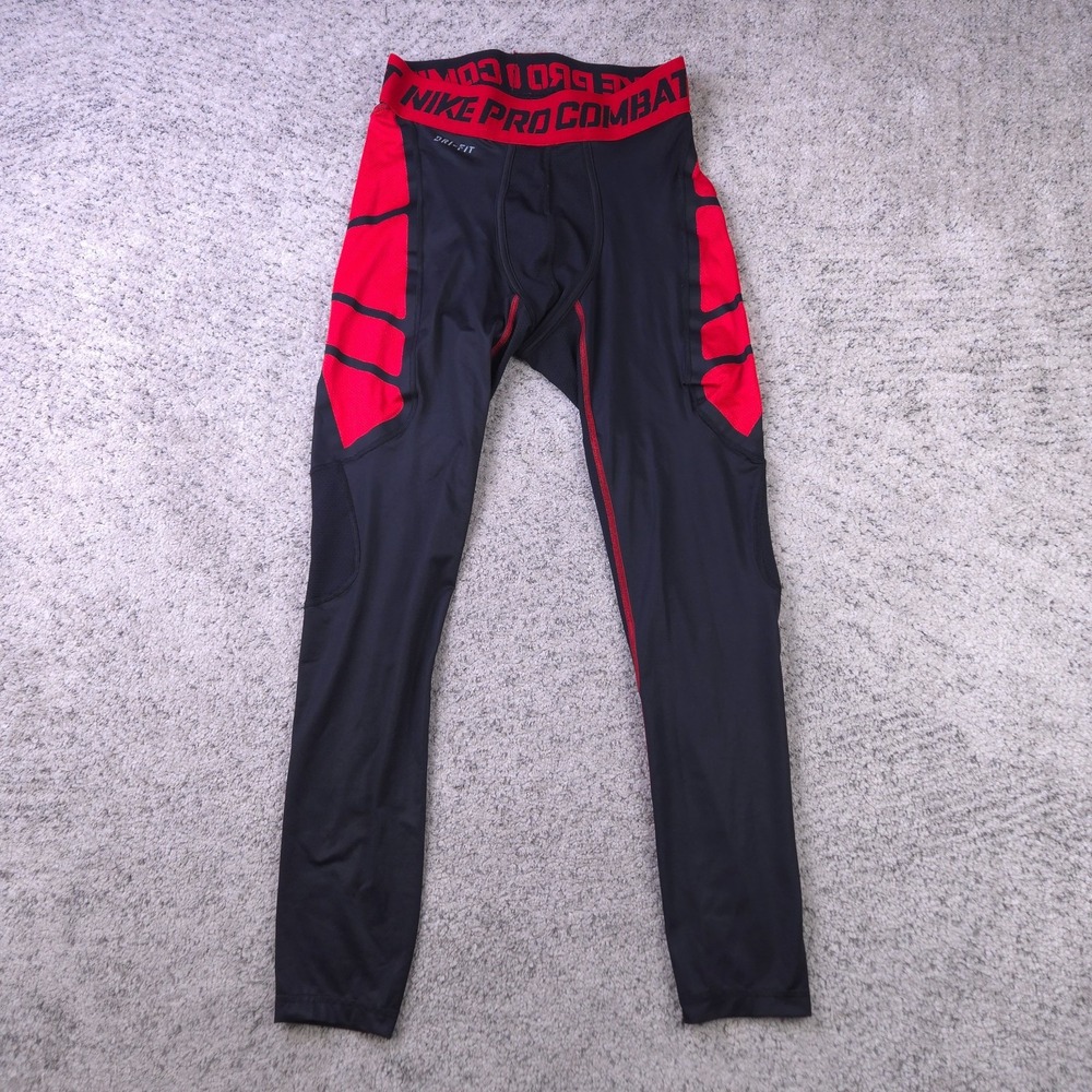Nike Pro Combat Compression Tights Mens XL Training Full Length Black Red